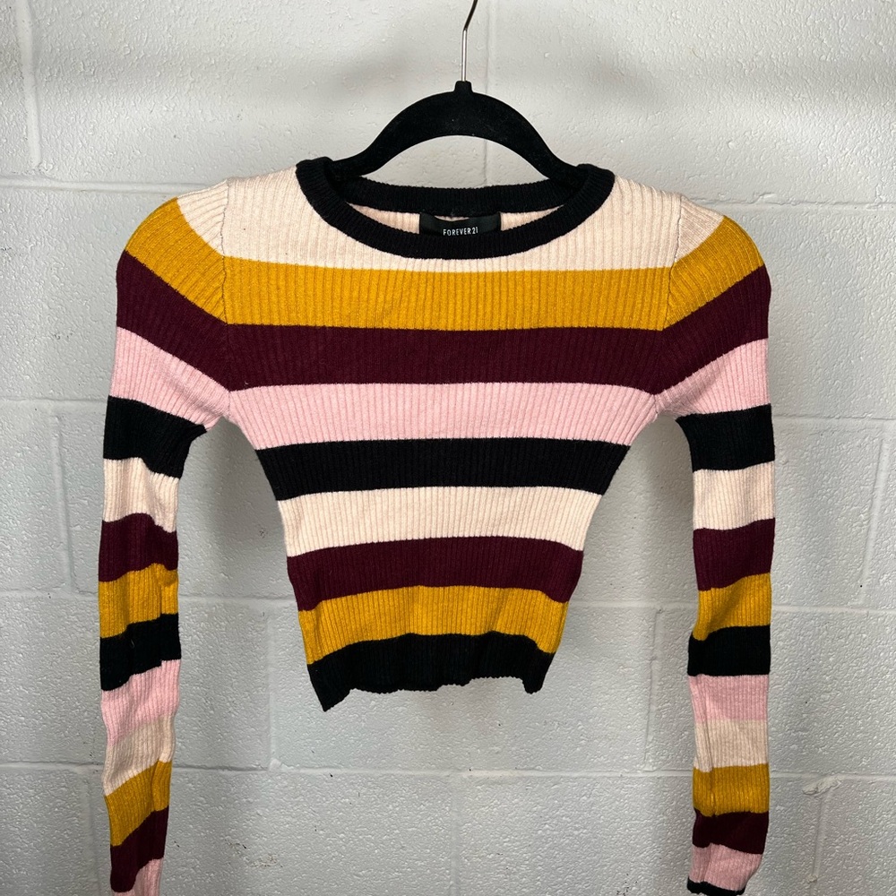 Forever 21 Long Sleeve Striped Crop Top - Size: S